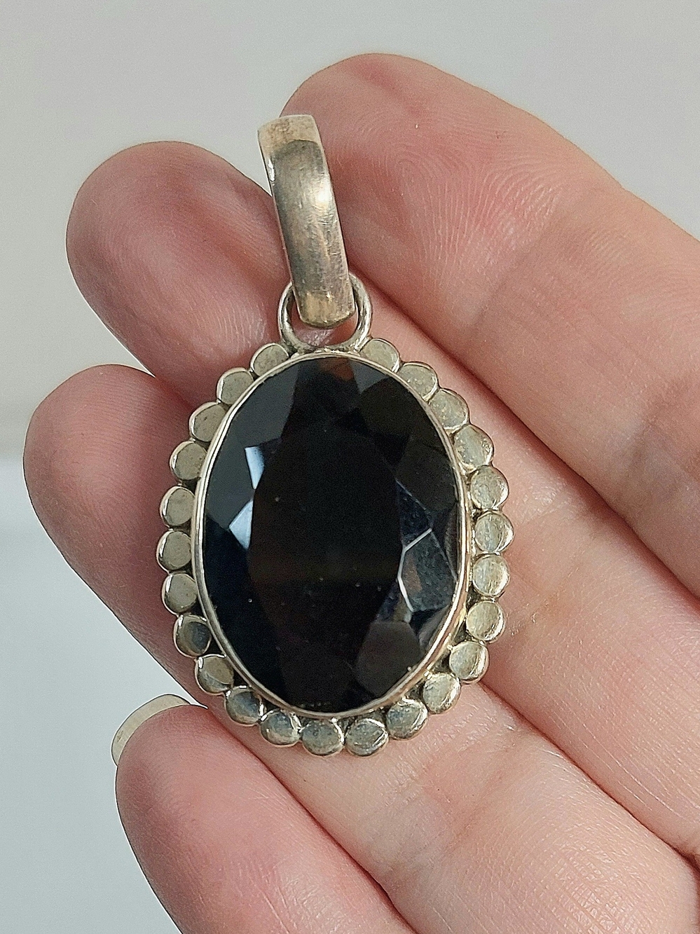 Vintage Sterling Silver pendant smoky quartz (Topaz) gemstone